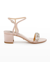 Badgley Mischka Tanessa Satin Ankle-strap Sandals In Soft Blush