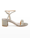 Badgley Mischka Tanessa Satin Ankle-strap Sandals In Platino