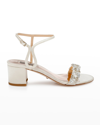Badgley Mischka Tanessa Satin Ankle-strap Sandals In Ivory