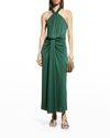 Cinq À Sept Cinq A Sept Kaily Twist Halter Midi Dress In Dark Emerald