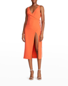 Halston Thea Stretch-crepe High-slit Midi-dress In Flame