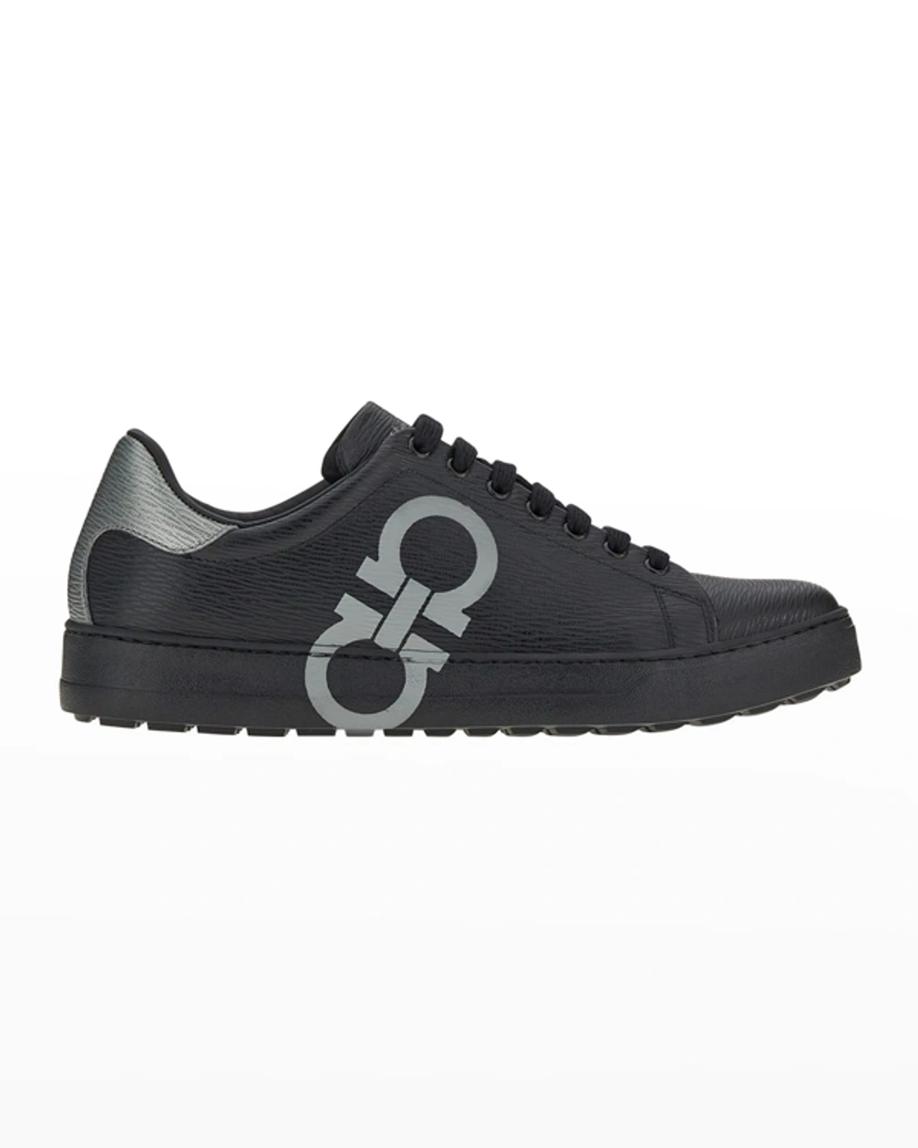 Ferragamo Number Double Gancio Low Top Sneaker In Black