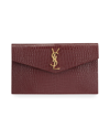 Saint Laurent Uptown Medium Ysl Monogram Croc-embossed Pouch Bag In Vanilla/turquoise