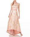 KAY UNGER BELLA JACQUARD HIGH-LOW GOWN