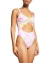 HURLEY FLORAL CUTOUT ONE-PIECE SWIMSUIT