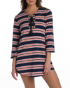 LA BLANCA SAILOR STRIPED LACE-UP TUNIC