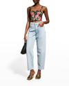 ALICE AND OLIVIA JEANNA FLORAL BUSTIER SMOCKED-BACK CROP TOP