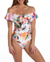 LA BLANCA PARADISE RUFFLED MIO ONE-PIECE SWIMSUIT