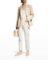 Paige Dawson Linen Double-breasted Blazer In Ecru