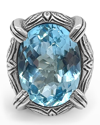 STEPHEN DWECK FACETED BLUE TOPAZ RING IN ENGRAVED STERLING SILVER