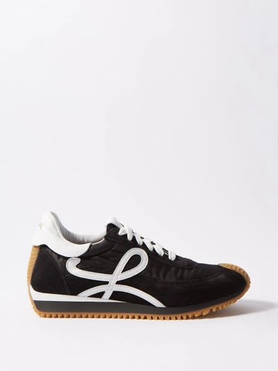 Loewe Suede Leather And Nylon Flow Runner Sneakers In Black_white