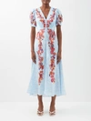 Saloni Lea Floral-print Silk-satin Midi Dress In Coral