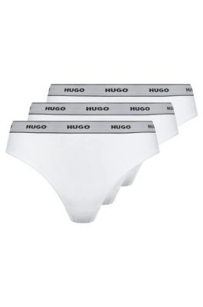 Hugo Three-pack Of Logo-waistband Thongs In Stretch Cotton In White