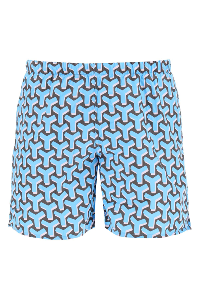 Yes I Am Geometric-print Swim Shorts In Light Blue