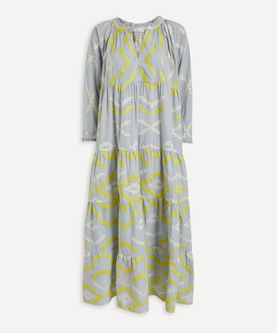 Kori Geometric Embroidered Maxi-dress In Grey / Yellow / White