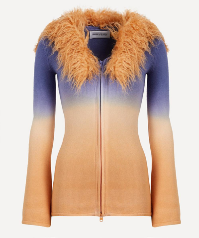 House Of Sunny Peggy Faux-fur Trim Knitted Cardigan In Multi