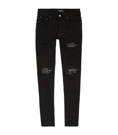 Amiri Distressed Bandana-detail Skinny Jeans In Black