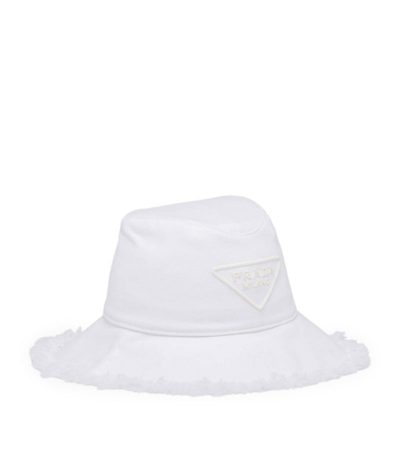 Prada Fringe Triangle Logo Bucket Hat In F0009 Bianco