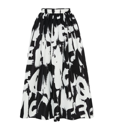 Alexander Mcqueen A-line Graffiti-print Woven Midi Skirt In Black White