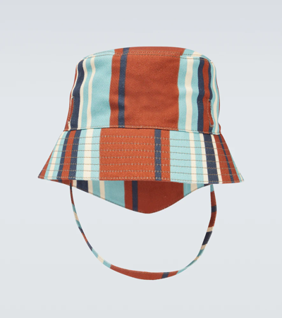 Prada Pouch Detail Striped Bucket Hat In Cognac