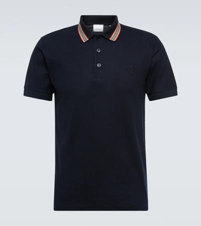 Burberry Icon Stripe Collar Polo Shirt In Coal Blue