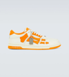 Amiri Skel-top Neon Colour-block Leather Sneakers In White/orange