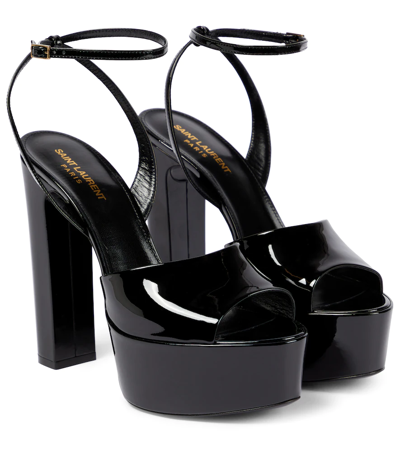 Saint Laurent Jodie 145 Patent Leather Platform Sandals In Noir