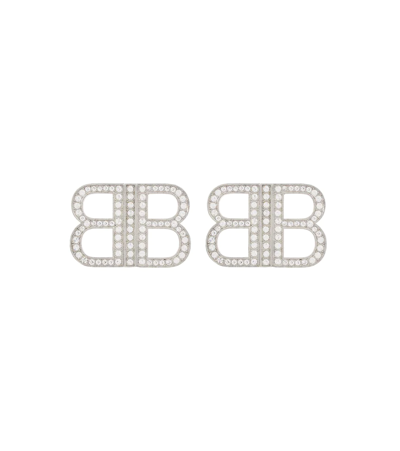 Balenciaga Bb 2.0 Crystal-embellished Earrings In Silver