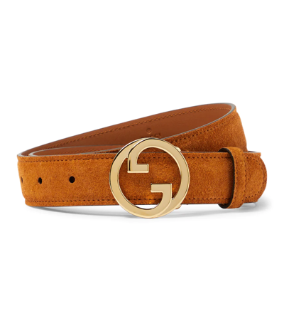 Gucci 3cm New Blondie Suede Belt In Marrone