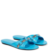 Balenciaga Cagole Lambskin Buckle Flat Sandals In Cyan