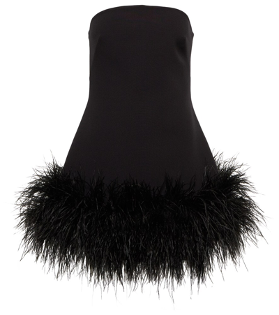Safiyaa Strapless Feather-trimmed Minidress In Black On Black