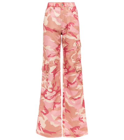 Alessandra Rich Camouflage High-rise Wide-leg Cotton Cargo Pants In Pink