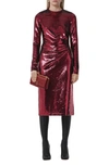 BURBERRY AURORA LONG SLEEVE SEQUIN MIDI DRESS