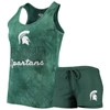 CONCEPTS SPORT CONCEPTS SPORT GREEN MICHIGAN STATE SPARTANS BILLBOARD TIE-DYE TANK TOP & SHORTS SET