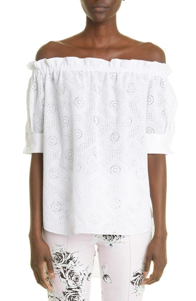 Adam Lippes Eyelet Detail Off The Shoulder Cotton Blouse In White