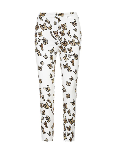 Love Moschino Butterfly-print Cotton Skinny Trousers In Whiite
