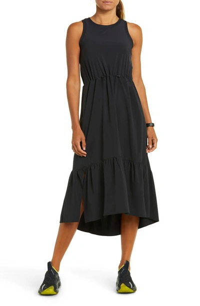 Zella Drawcord Waist Tiered Maxi Dress In Black