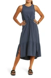 Zella Drawcord Waist Tiered Maxi Dress In Navy India Ink