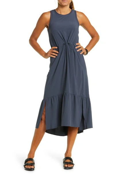 Zella Drawcord Waist Tiered Maxi Dress In Navy India Ink