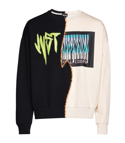 Just Cavalli Spliced Logo-print Sweatshirt In Black Ivory