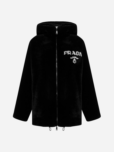 Prada Shearling And Gabardine Reversible Jacket In Black