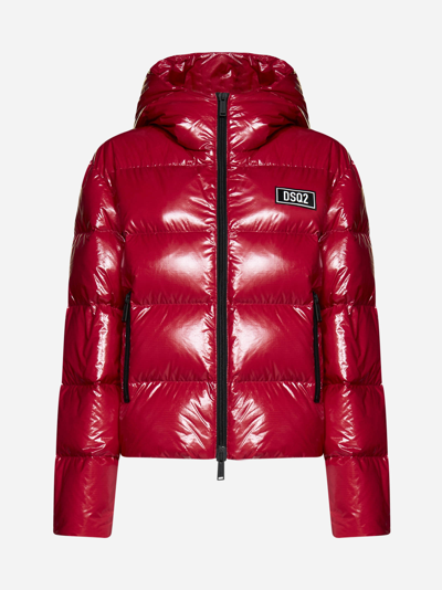 Dsquared2 Quilted Glossy Nylon Puffer Jacket In Red