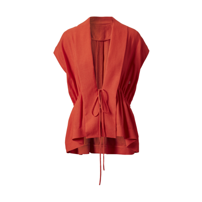 Tove Margot Cinched-waist Sleeveless Jacket In Red