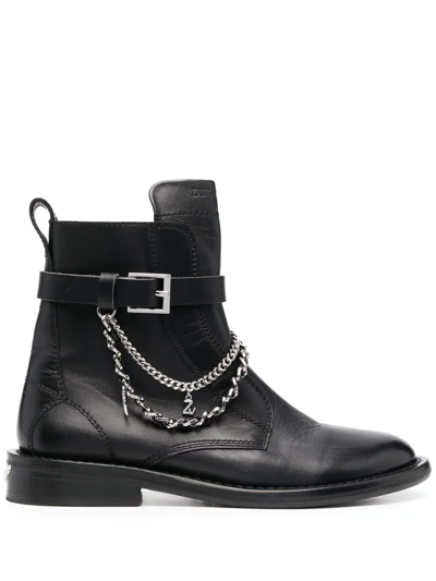 Zadig & Voltaire Embellished Leather Ankle Boots In Black