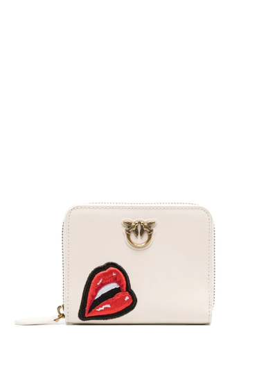 Pinko Embroidered-lips Detail Wallet In White