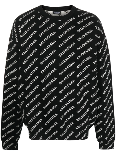 Balenciaga Mini All-over Logo Intarsia Knit Jumper In Multi