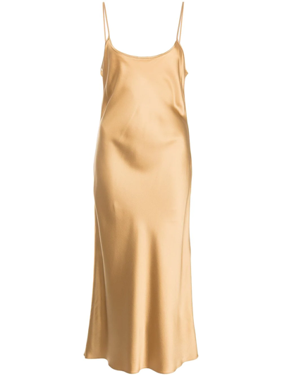 Voz Metallic Silk Midi Slip Dress In Gold