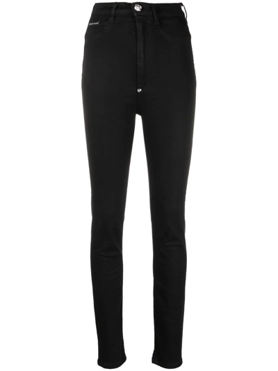 Philipp Plein High-waisted Denim Leggings In Black