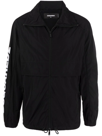 Dsquared2 Logo-print Zippered Coat In Black