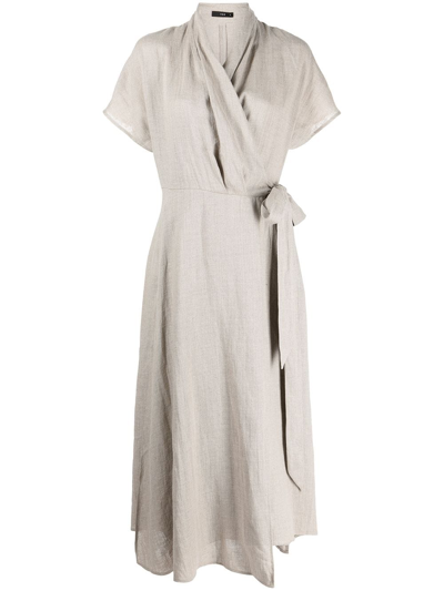 Voz Butterfly Linen Wrap Dress In Grau